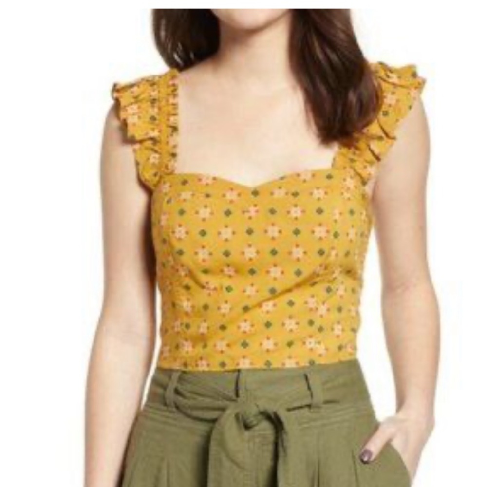 BP Nordstrom mustard yellow ruffle smock crop tank